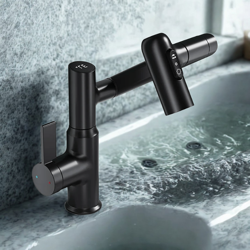 FlowMatrix Height Adjustable Faucet With 360 Degree Swivel And Temperature Display
