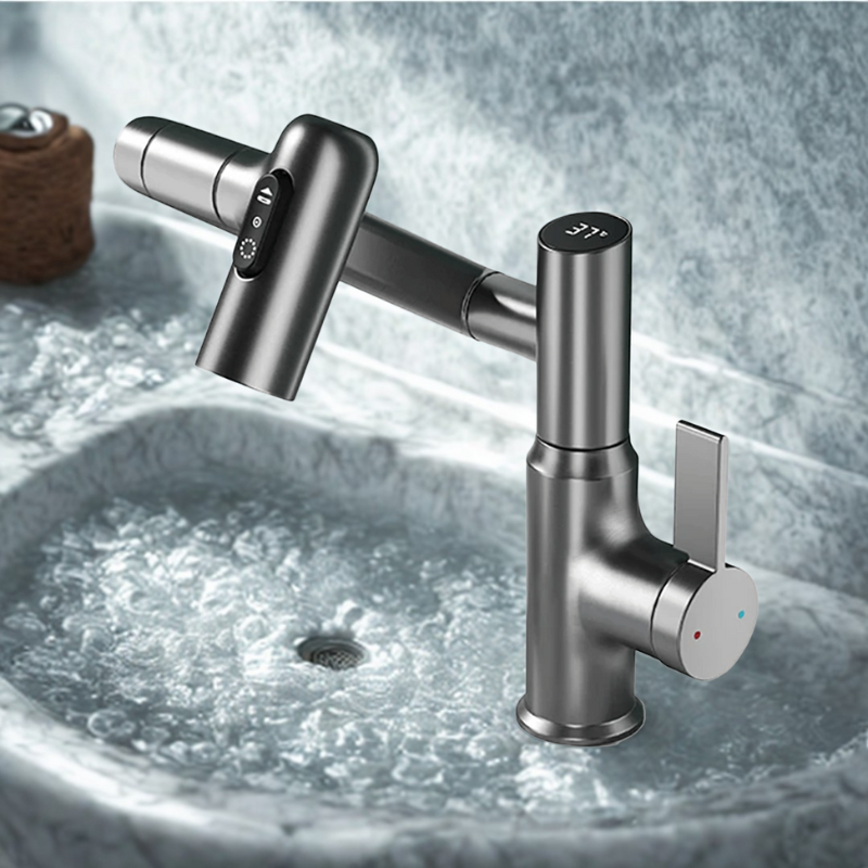 FlowMatrix Height Adjustable Faucet With 360 Degree Swivel And Temperature Display