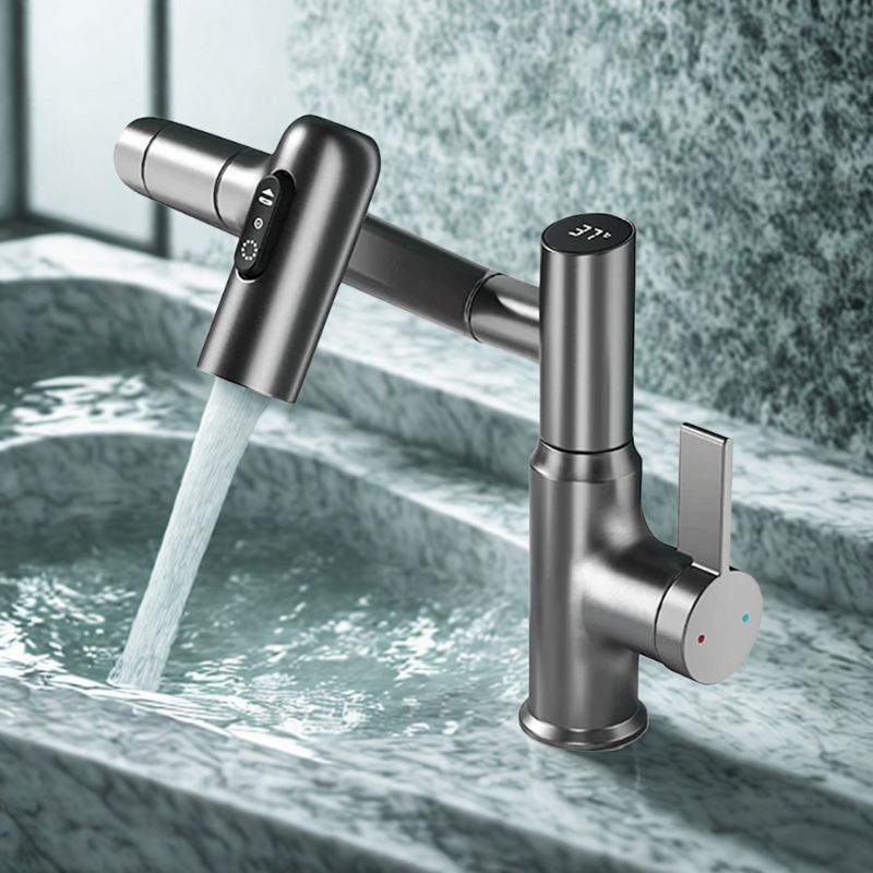 FlowMatrix Height Adjustable Faucet With 360 Degree Swivel And Temperature Display