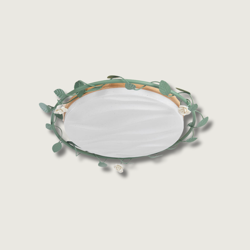 Elora romantische plafondlamp met rozenmotieven en groene accenten geïntegreerde LED-armatuur