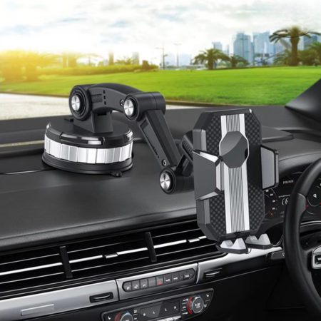 Soporte para teléfono para autos con ventosa fuerte, soporte para tablero y giro de 360 grados