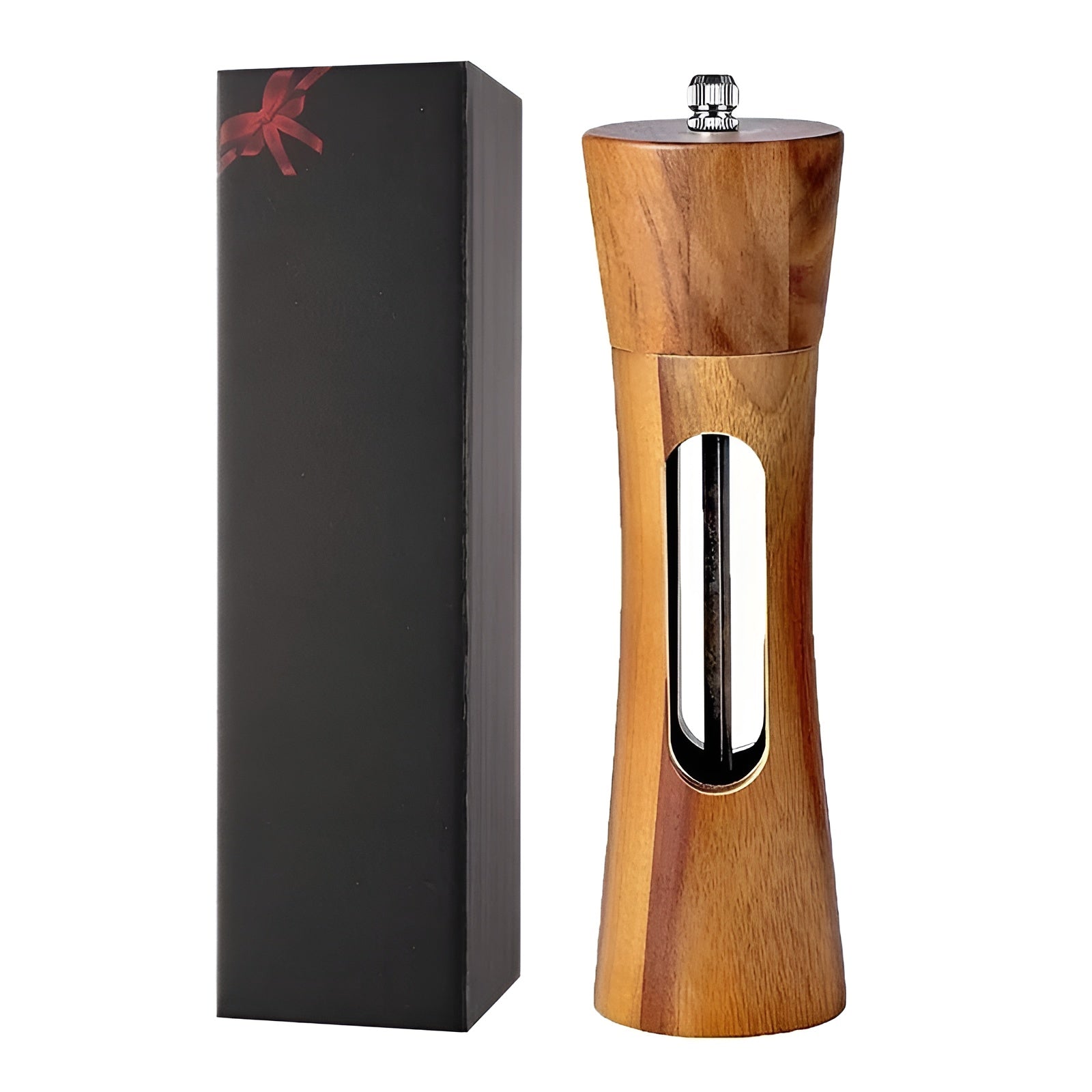 SpiceCraft Wooden Salt Pepper Mill Set With Clear Window Adjustable Grind
