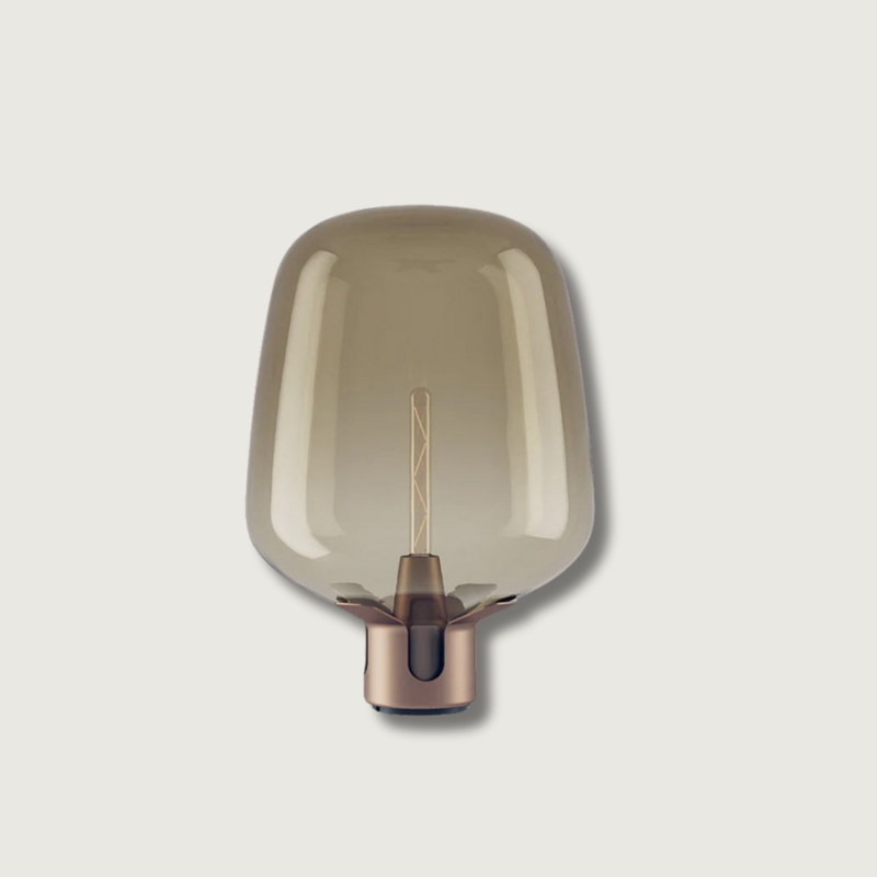 Lampada da Tavolo in Vetro AureaGlow con Luce LED Calda Compatta in Marrone o Verde