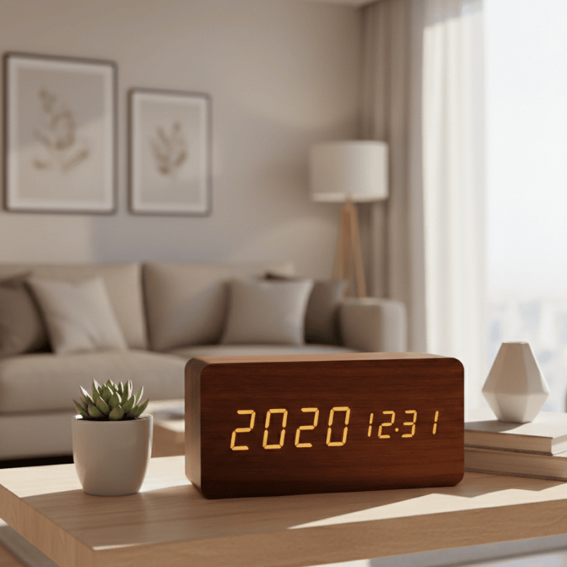 VoxTime Træur med LED-display til moderne hjem