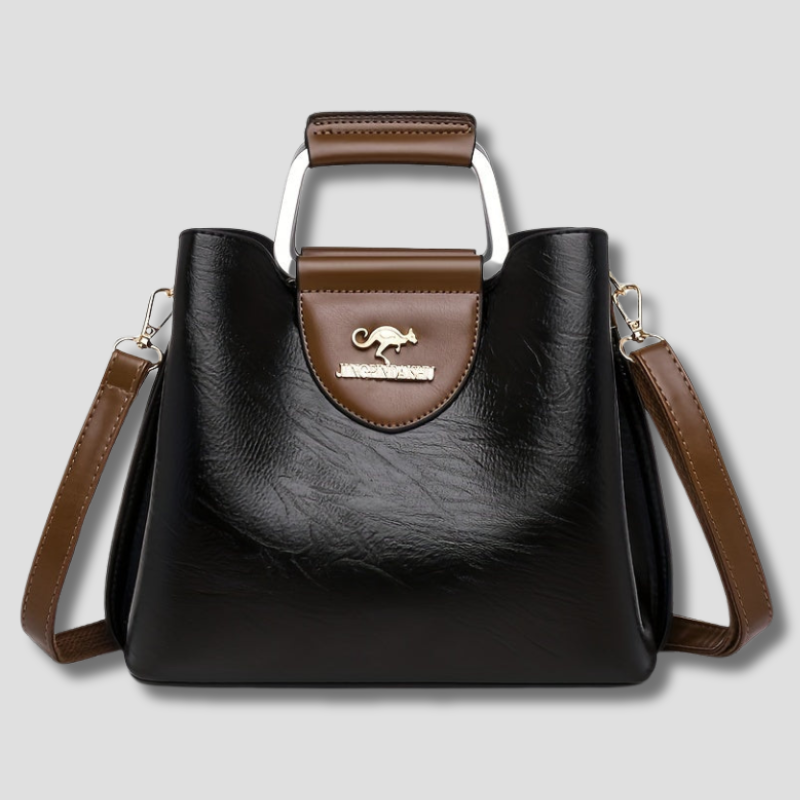 Bolso de cuero bicolor en negro y marrón para uso diario
