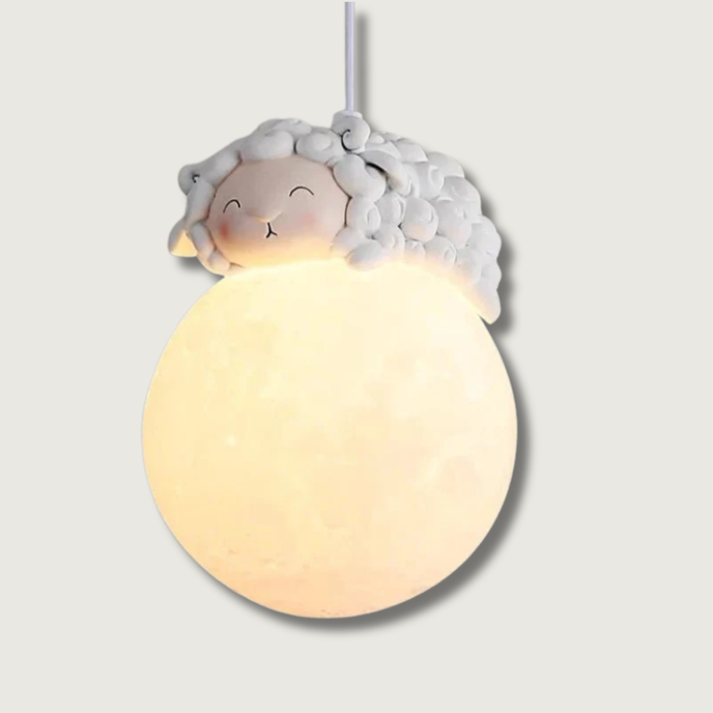 LunaGlow Moon Child Pendant Light With Sleeping Animal Night Lamp