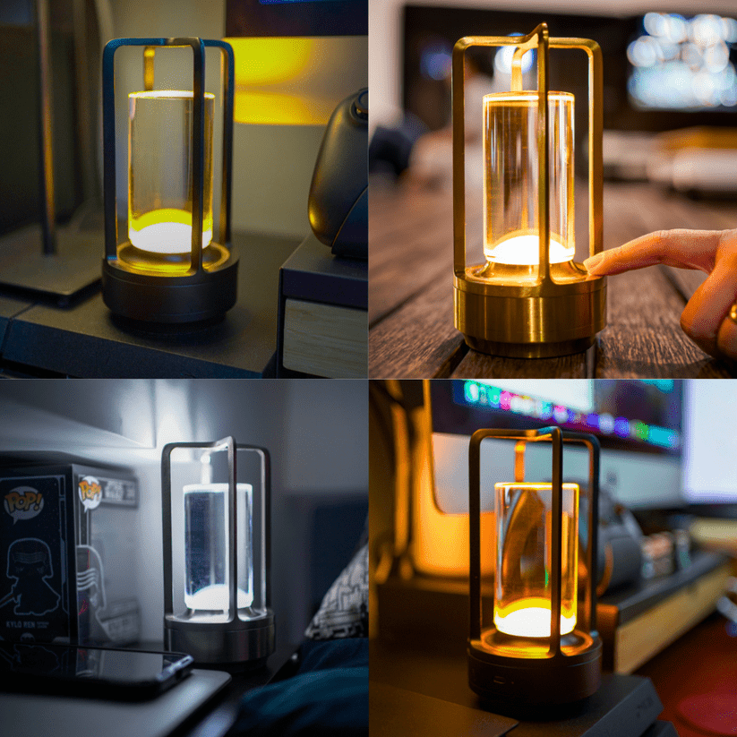Aurora Kristalllaterne mit Glasdiffusor und sonniger LED