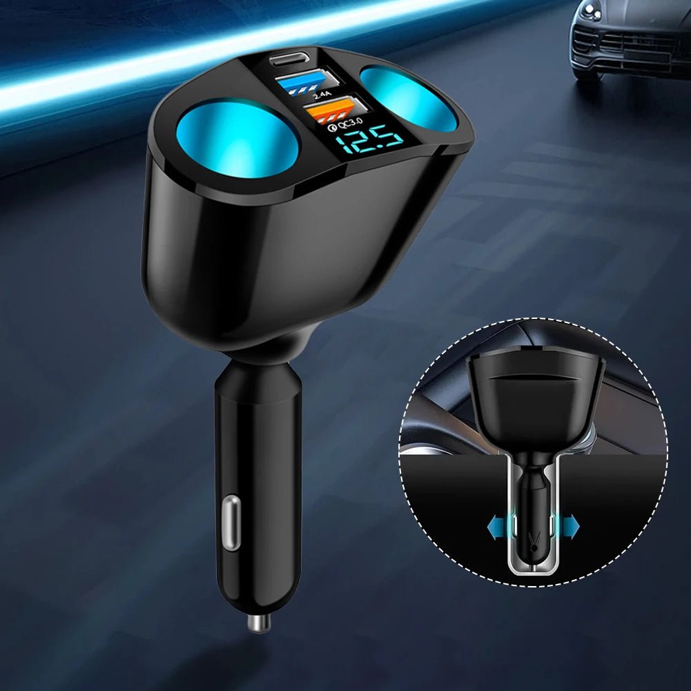מטען רכב NovaCharge 12V ל-24V עם תצוגת LED ושני יציאות USB לנהגים