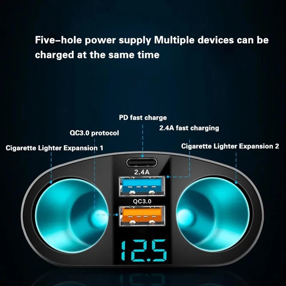 מטען רכב NovaCharge 12V ל-24V עם תצוגת LED ושני יציאות USB לנהגים