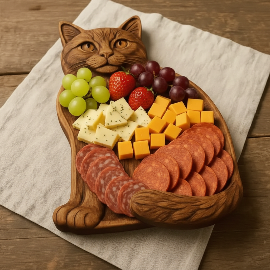 Meowcraft Premium Katteformet Skærebræt Sæt til Charcuterie