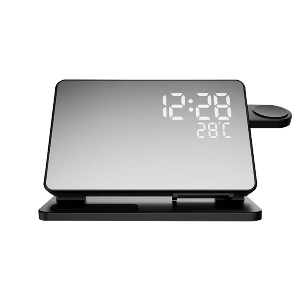 Reloj de Escritorio Tres en Uno con Base de Carga Rápida para iPhone, Apple Watch y AirPods