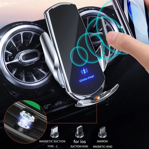 Cargador inalámbrico para automóvil 2 en 1 y soporte para teléfono con pinza automática | Atiets