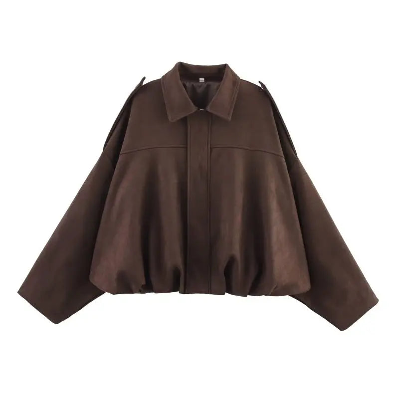 Blouson aviateur vintage oversize en daim marron et vert olive pour femme | Atiets