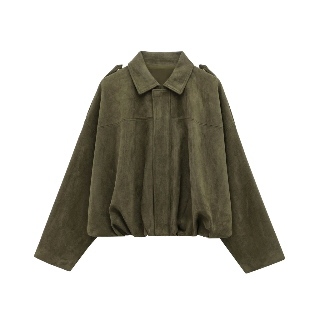 Women’s Brown And Olive Green Suede Bomber Jacket Vintage Oversized | Atiets
