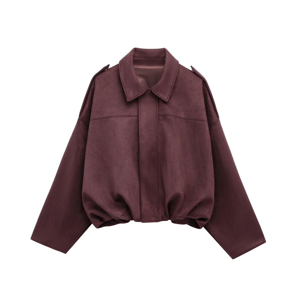 Women’s Brown And Olive Green Suede Bomber Jacket Vintage Oversized | Atiets