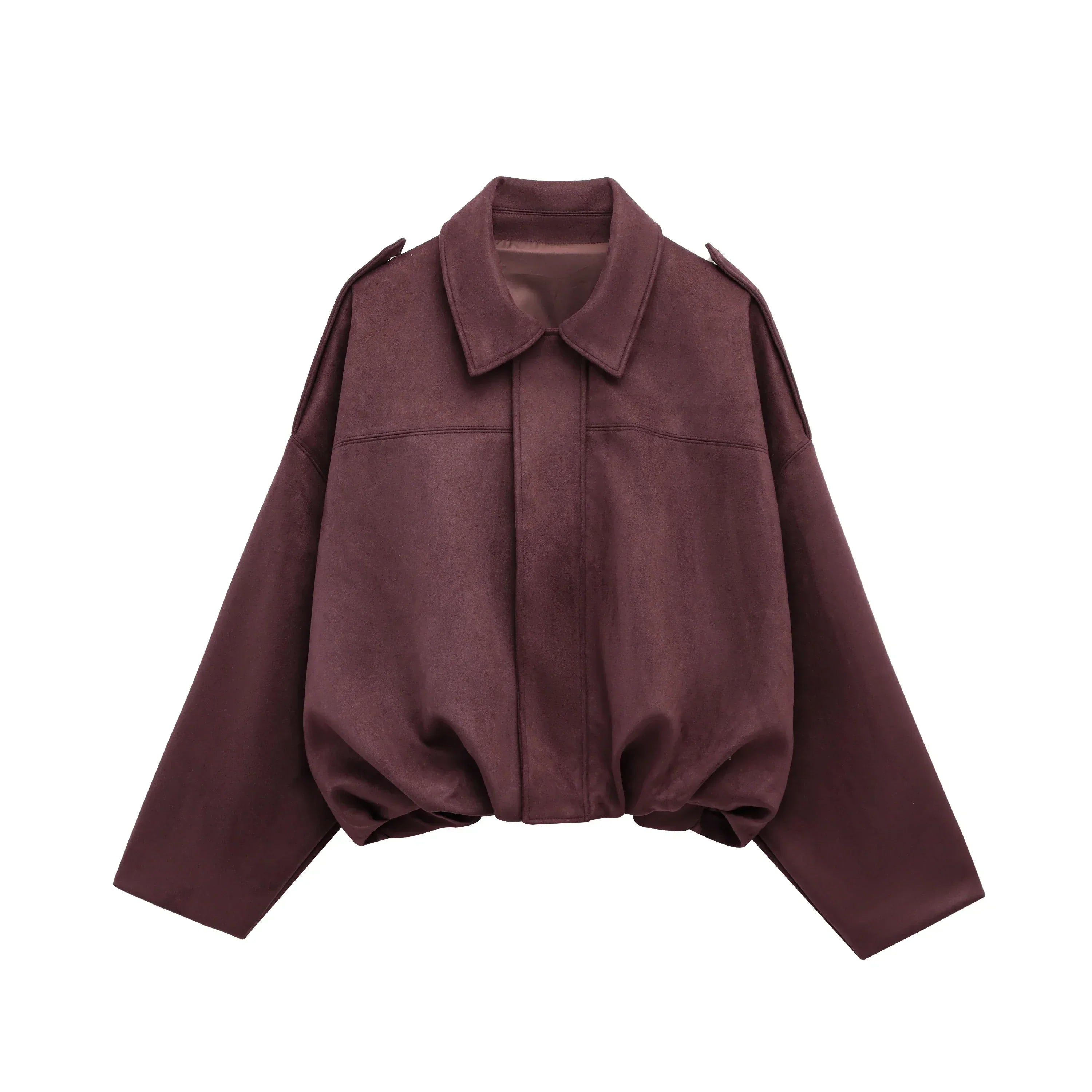 Blouson aviateur vintage oversize en daim marron et vert olive pour femme | Atiets