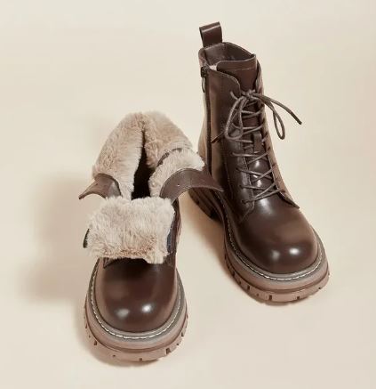 Botas impermeables de cuero forradas con piel para mujer, uso diario y viajes este invierno