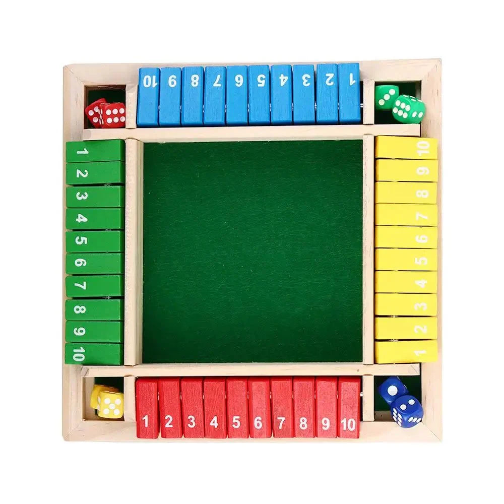 Juego de dados TimberForge Wooden Shut The Box para cuatro jugadores, ideal para reuniones informales