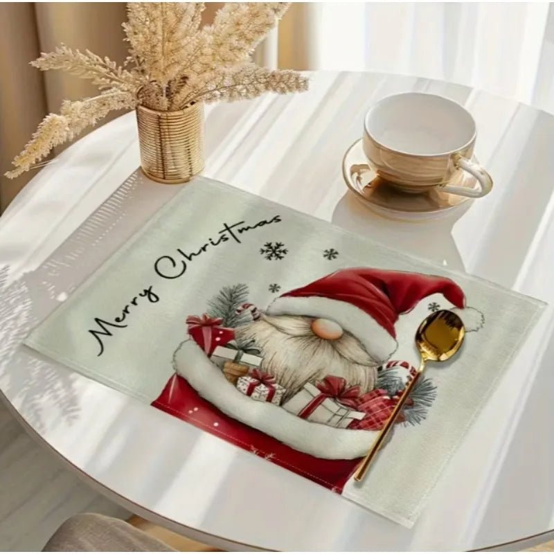 CozyNest Noel Masa Altlığı Aile Yemekleri İçin Cüce Motifli Isıya Dayanıklı