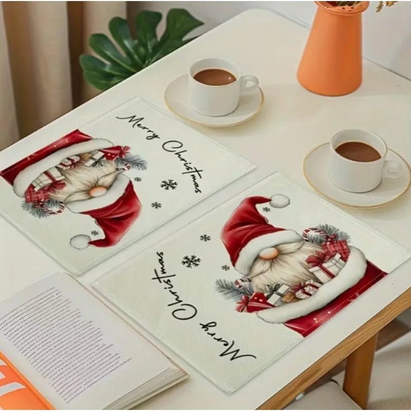 CozyNest Noel Masa Altlığı Aile Yemekleri İçin Cüce Motifli Isıya Dayanıklı