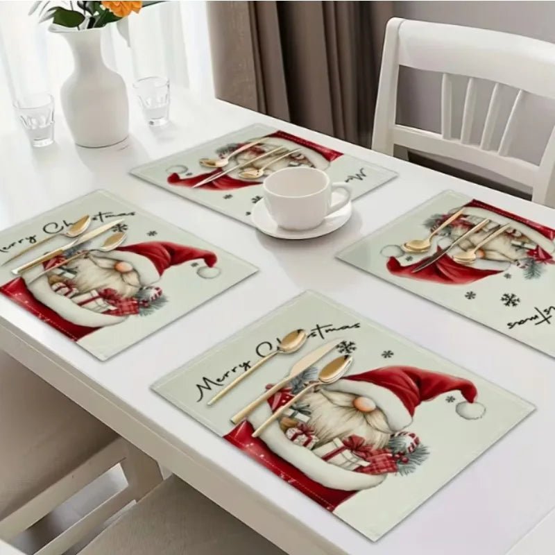 CozyNest Noel Masa Altlığı Aile Yemekleri İçin Cüce Motifli Isıya Dayanıklı