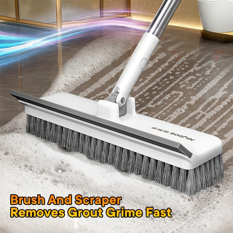 ScrubForce Rotating Floor Brush With Long Handle And Scraper Edge
