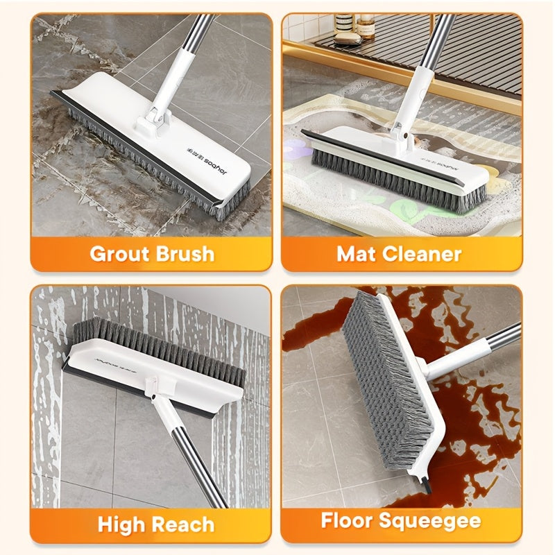 ScrubForce Rotating Floor Brush With Long Handle And Scraper Edge