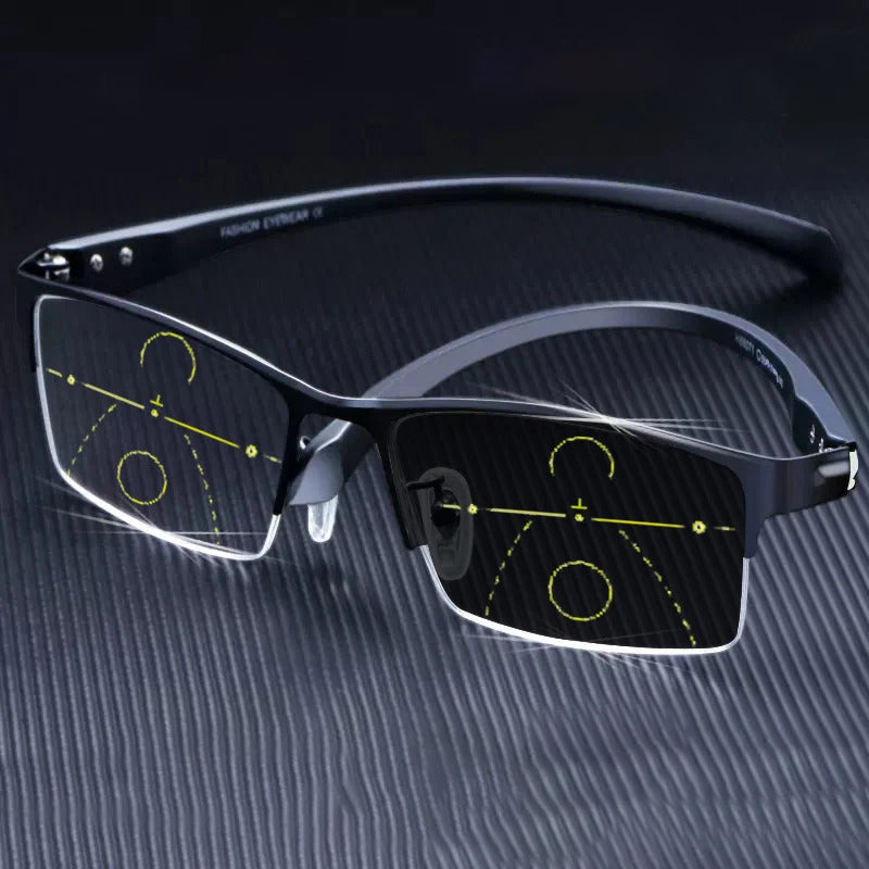 Titanium Reading Glasses With Progressive Lenses And Adaptive Tint
