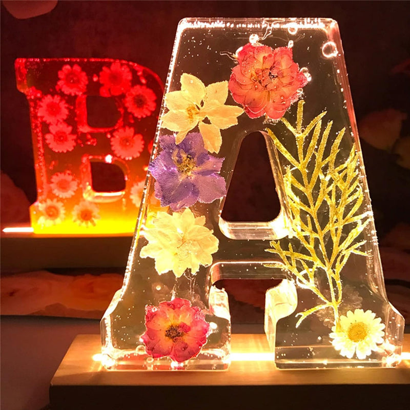 Lampada Alfabeto con Fiori Secchi Illuminazione Notturna per Decorazione Casa Idea Regalo