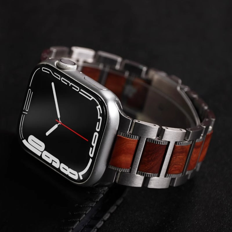 Rotes Sandelholz- und Edelstahlarmband für Apple Watch