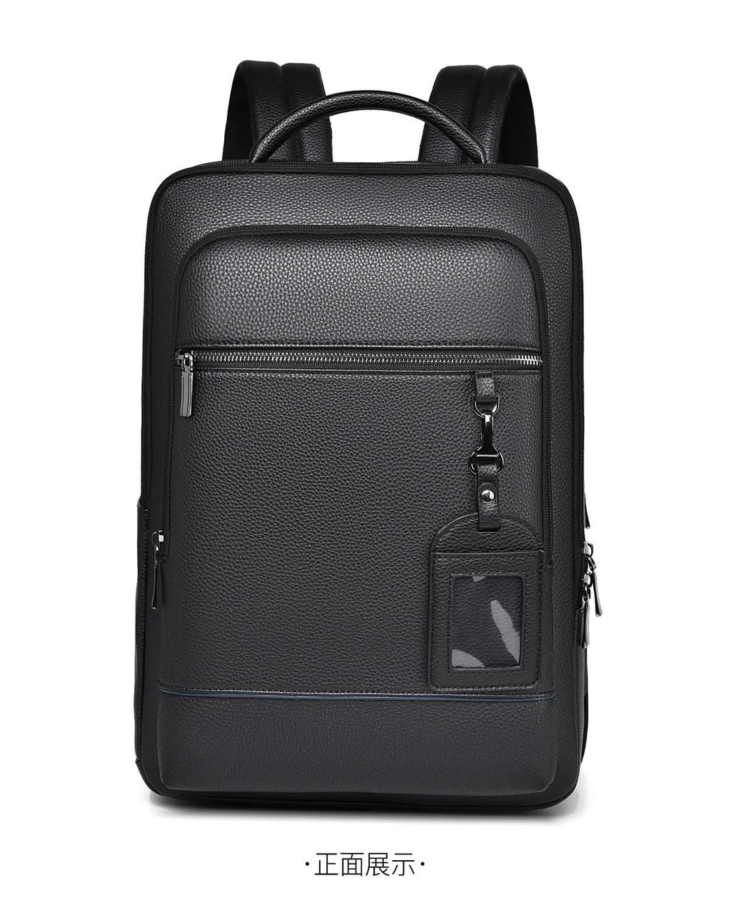 Elegant Black Leather Backpack With USB Port For 15.6-Inch Laptop