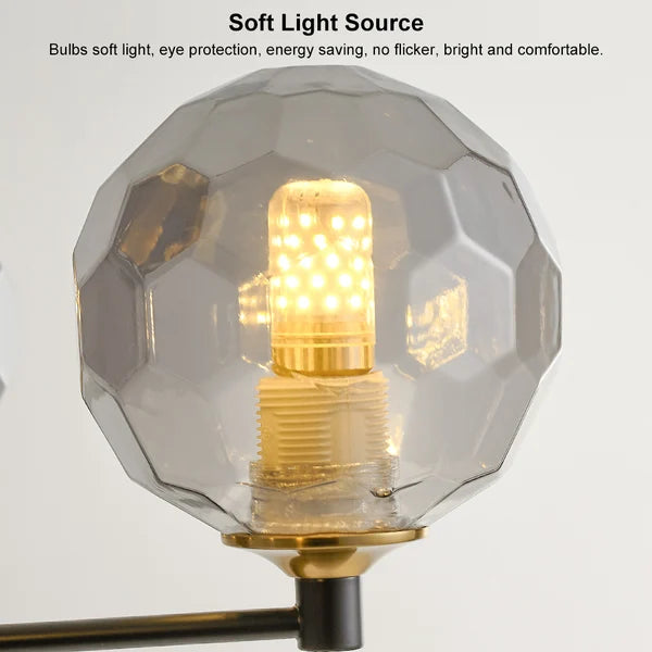 Aurorae glazen en metalen kroonluchter met warm wit licht