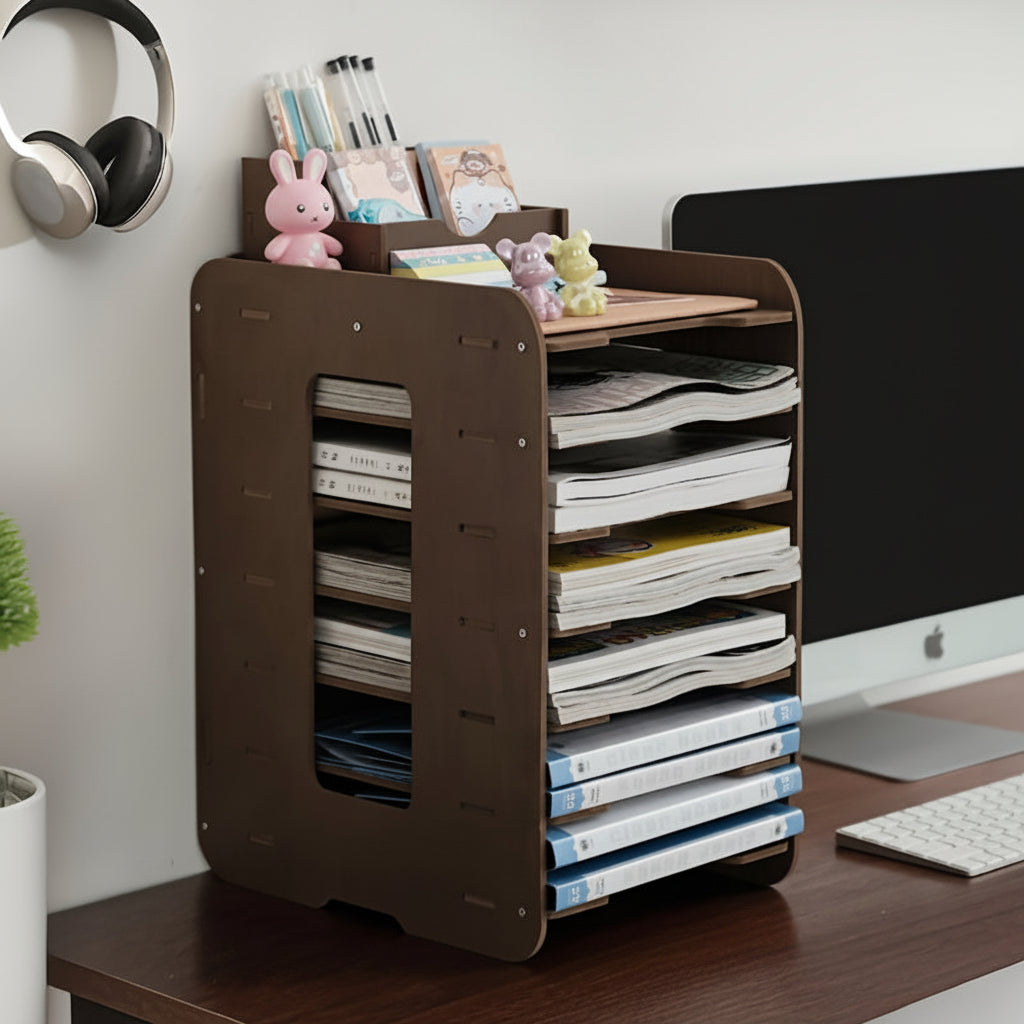 Organizator Multi-Nivel Stackwise pentru Biroul Tău cu Suporturi pentru Dosare și Capete de Carte