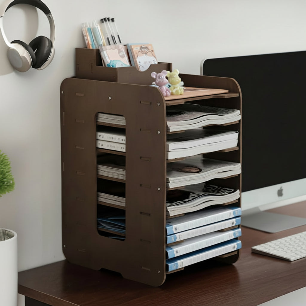 Organizator Multi-Nivel Stackwise pentru Biroul Tău cu Suporturi pentru Dosare și Capete de Carte