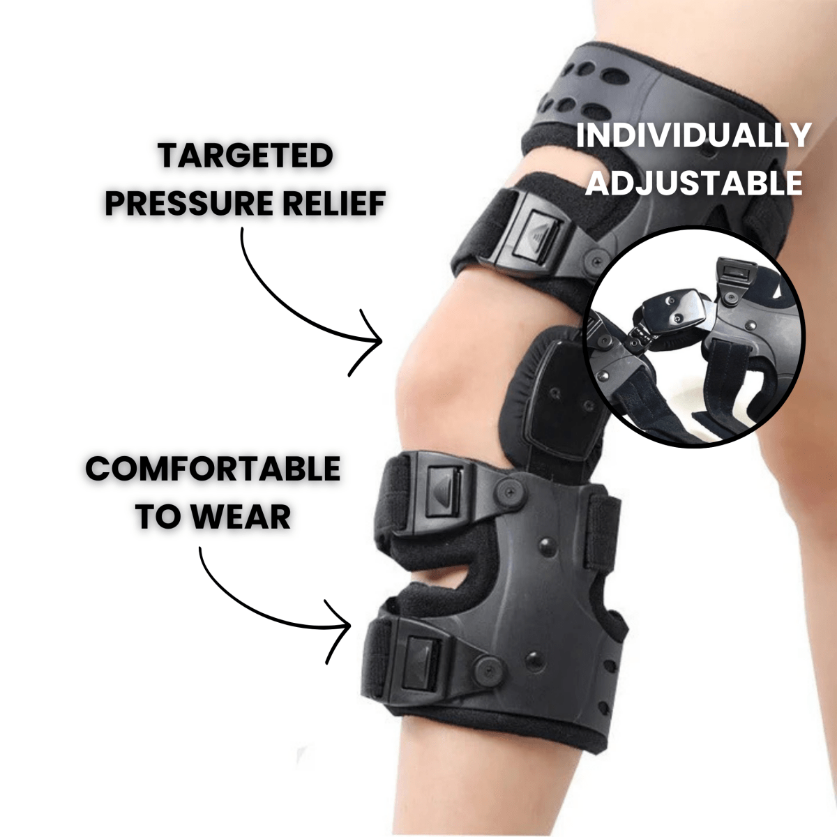 Clip de rodilla ajustable StrideEase que ofrece soporte constante y alivio del dolor