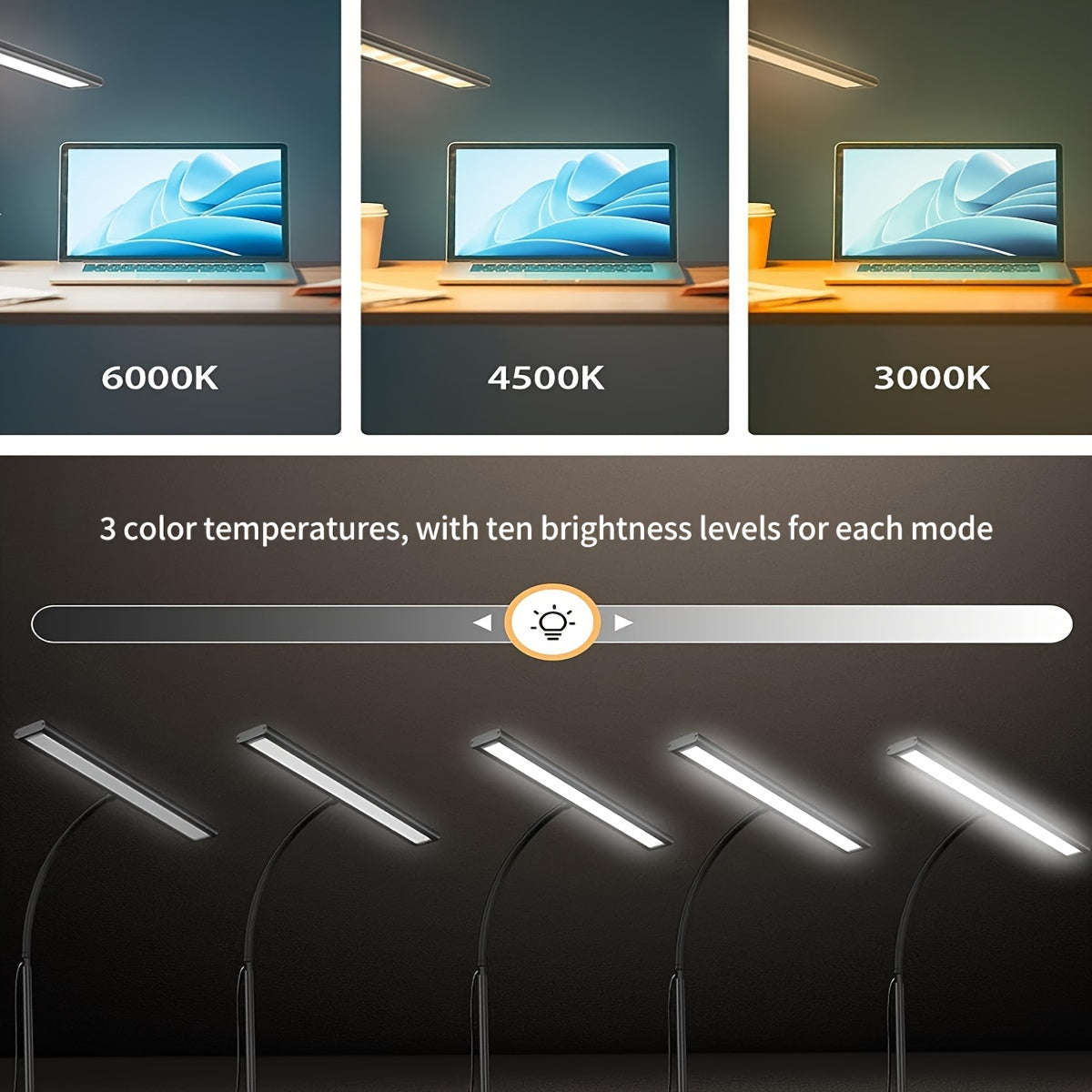 Widelux Clip On skrivebordslampe til bred LED-belysning til hjemmet