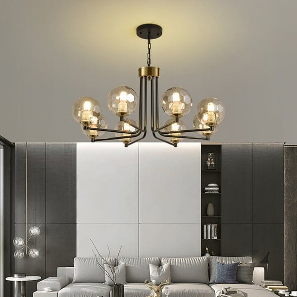 Aurorae glazen en metalen kroonluchter met warm wit licht