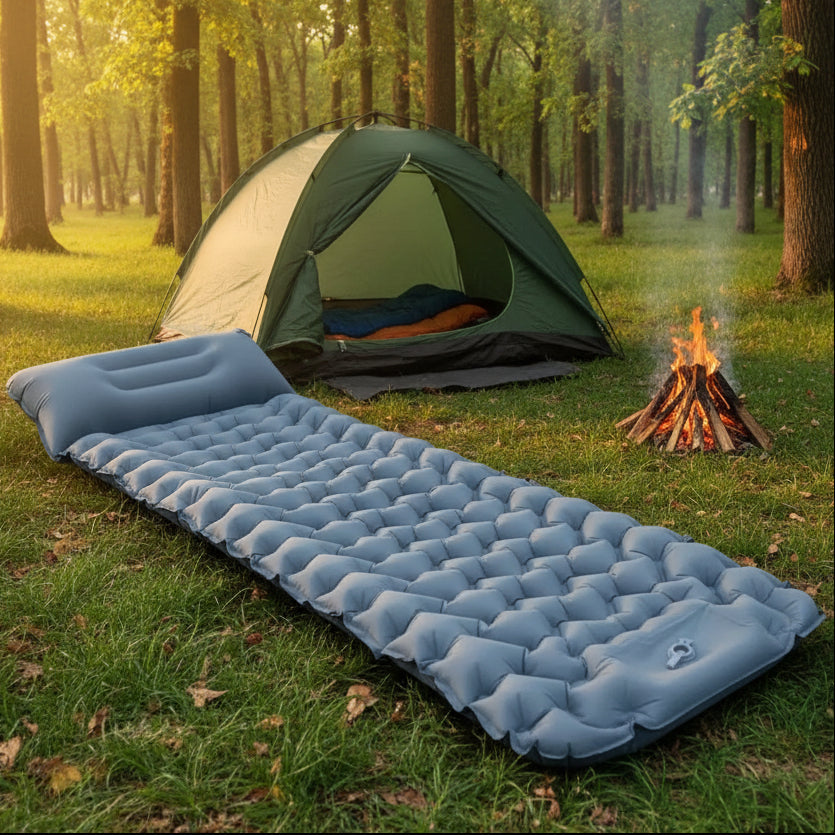 Colchón Inflable TrailPace para Camping con Almohada Integrada y Bomba de Pie