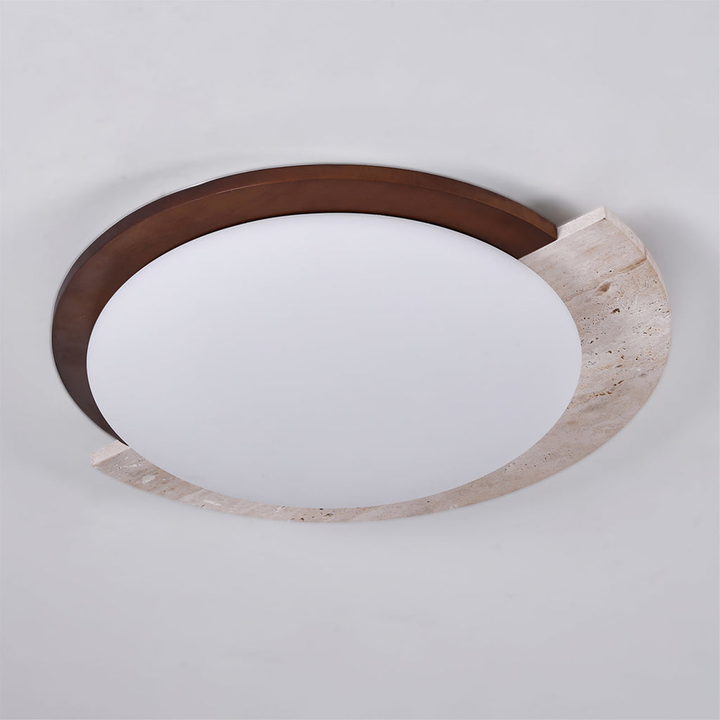 Lyra Vintage Ovale Plafondlamp Geel Travertijn Met Hout En Acryl