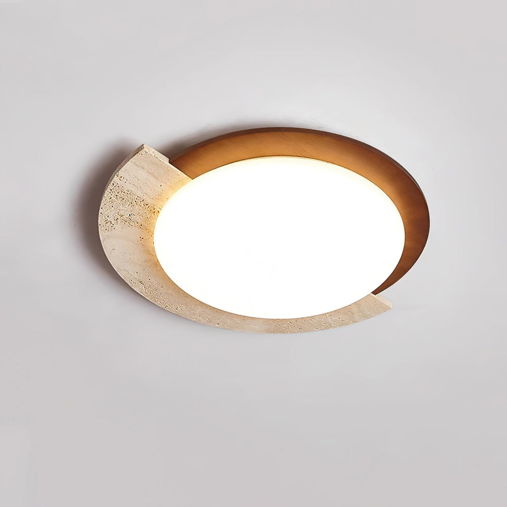 Lyra Vintage Ovale Plafondlamp Geel Travertijn Met Hout En Acryl
