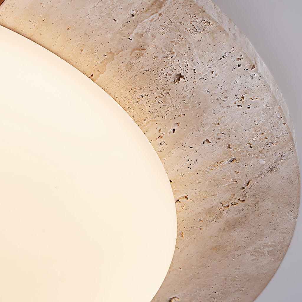 Lyra Vintage Ovale Plafondlamp Geel Travertijn Met Hout En Acryl
