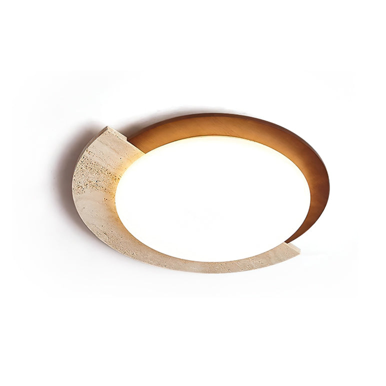 Lyra Vintage Ovale Plafondlamp Geel Travertijn Met Hout En Acryl