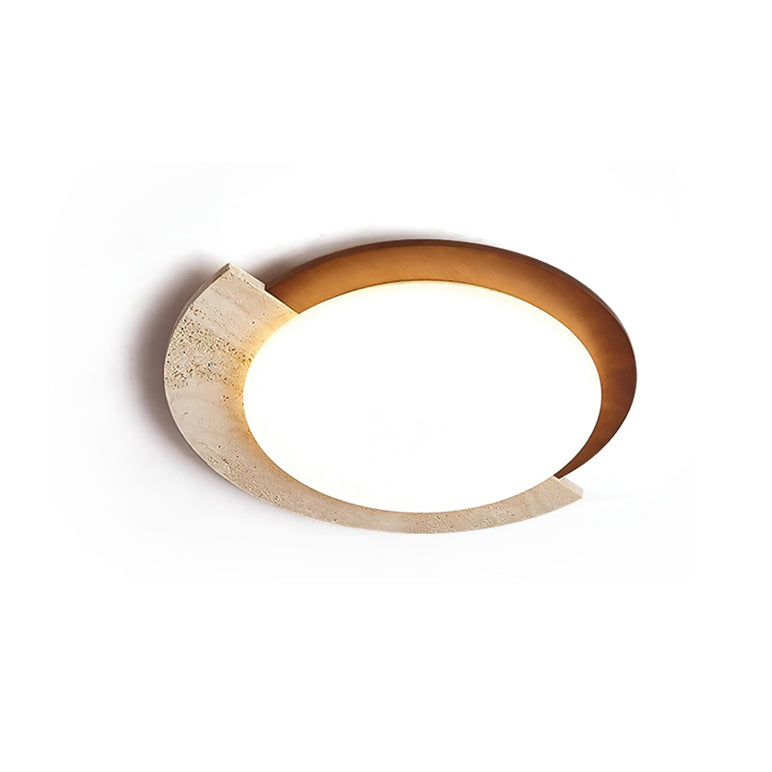 Lyra Vintage Ovale Plafondlamp Geel Travertijn Met Hout En Acryl