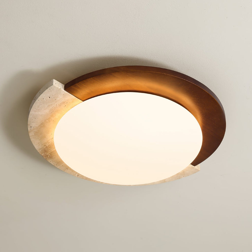 Lyra Vintage Ovale Plafondlamp Geel Travertijn Met Hout En Acryl