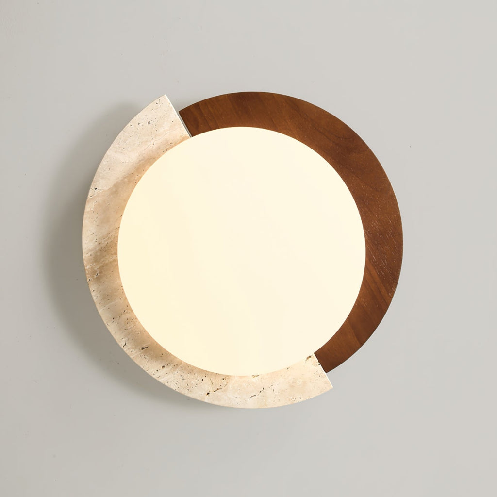 Lyra Vintage Ovale Plafondlamp Geel Travertijn Met Hout En Acryl