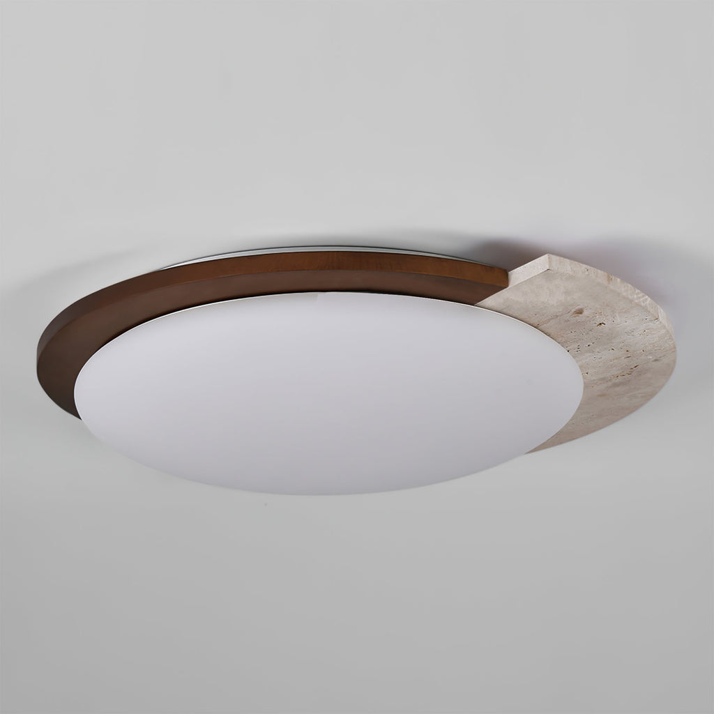 Lyra Vintage Ovale Plafondlamp Geel Travertijn Met Hout En Acryl