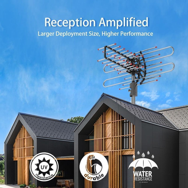 Outdoor TV Antenna With HD Signal Booster For Long Range HDTV Reception