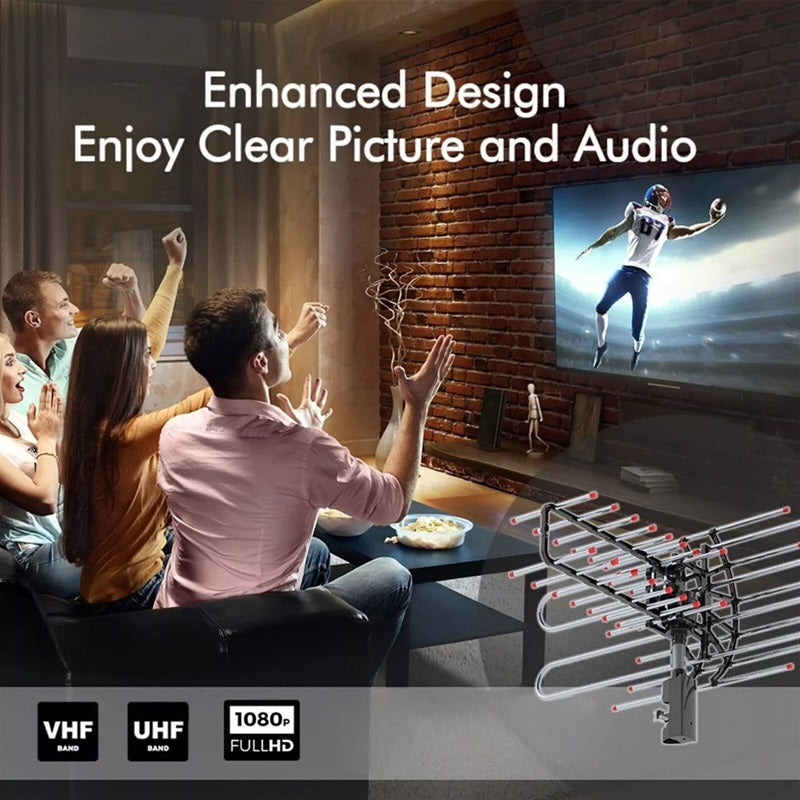 Outdoor TV Antenna With HD Signal Booster For Long Range HDTV Reception
