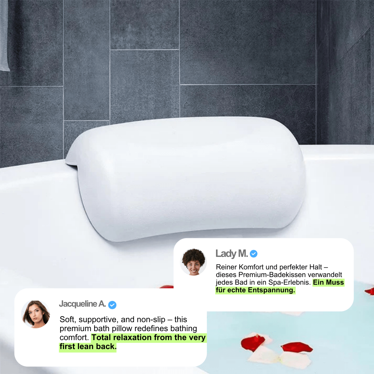 AquaCloud Ergonomic Bath Pillow With Neck And Head Support For Spa Style Relaxation