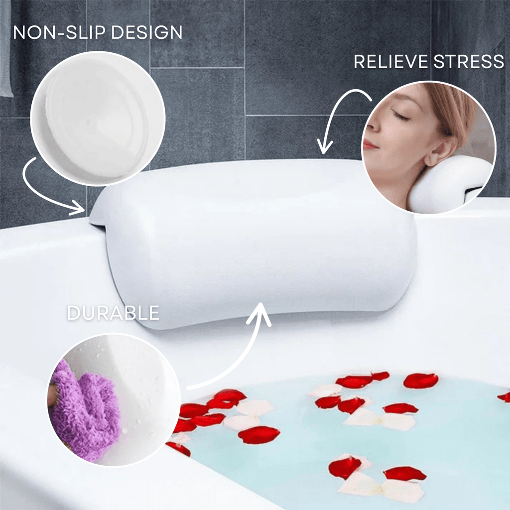 AquaCloud Ergonomic Bath Pillow With Neck And Head Support For Spa Style Relaxation